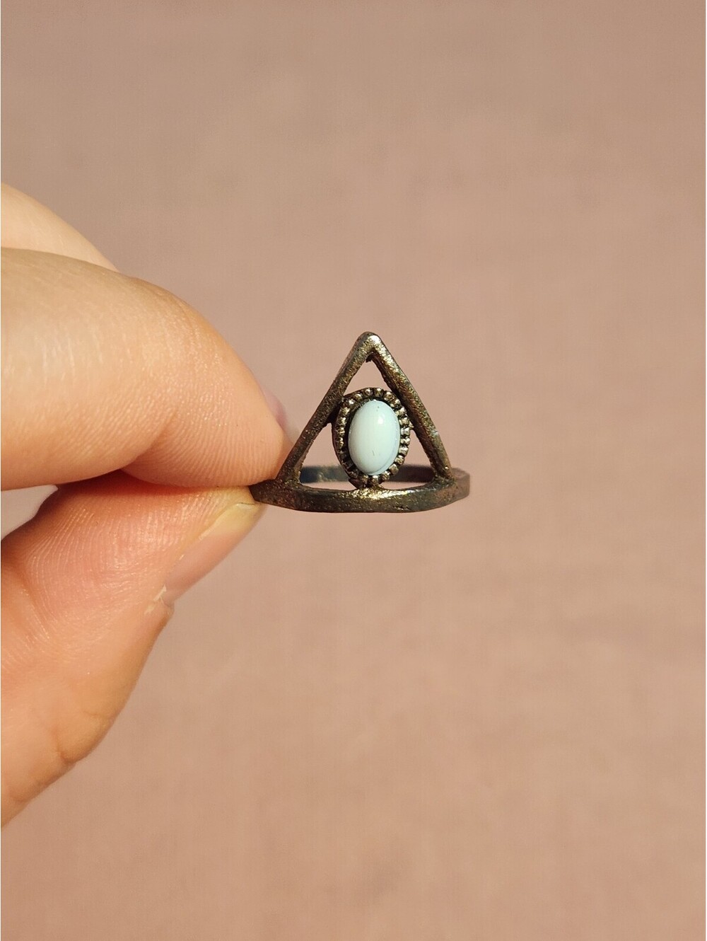 Vintage Triangle Ring with Light Blue Stone Accent